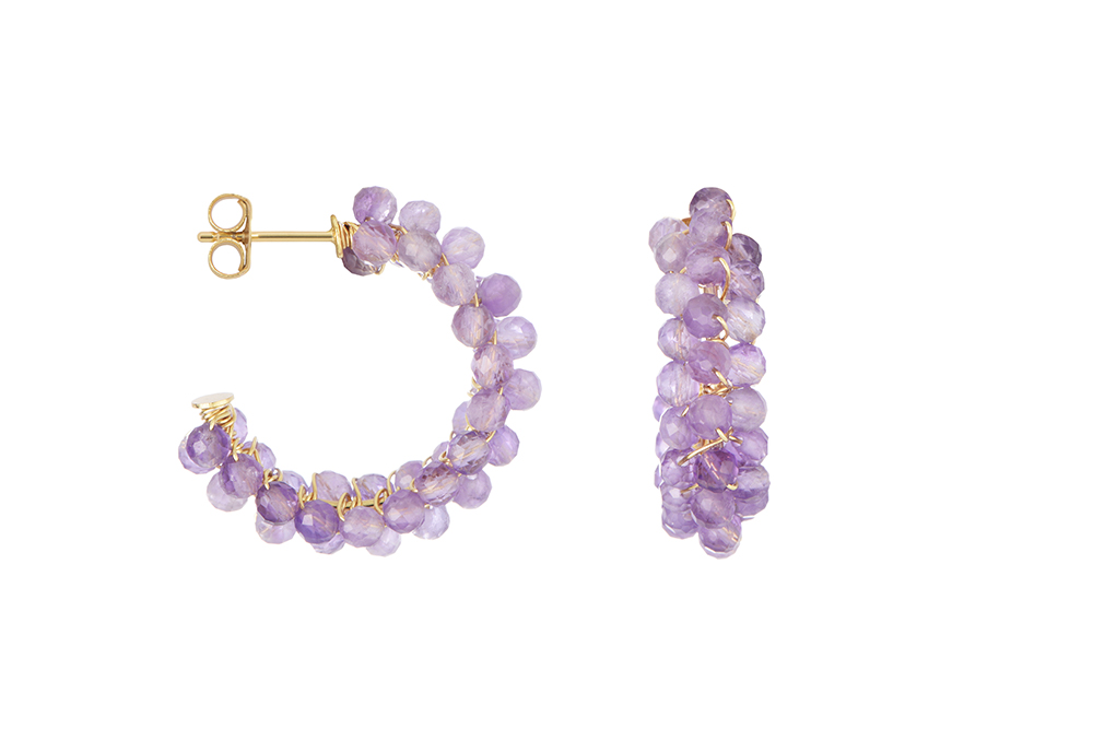[16773ERAMDO] Sterling silver semiprecious stone hoop earring (Amethyst)